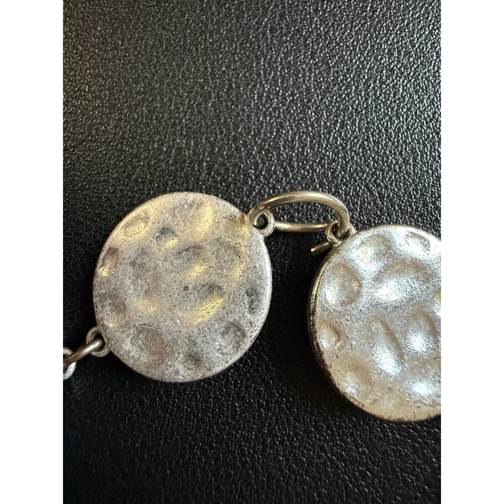 CHICO'S Vtg 90s Flat Hammered Metal Disc Necklace Silvertone  36" **NEEDS REPAIR - Picture 7 of 7